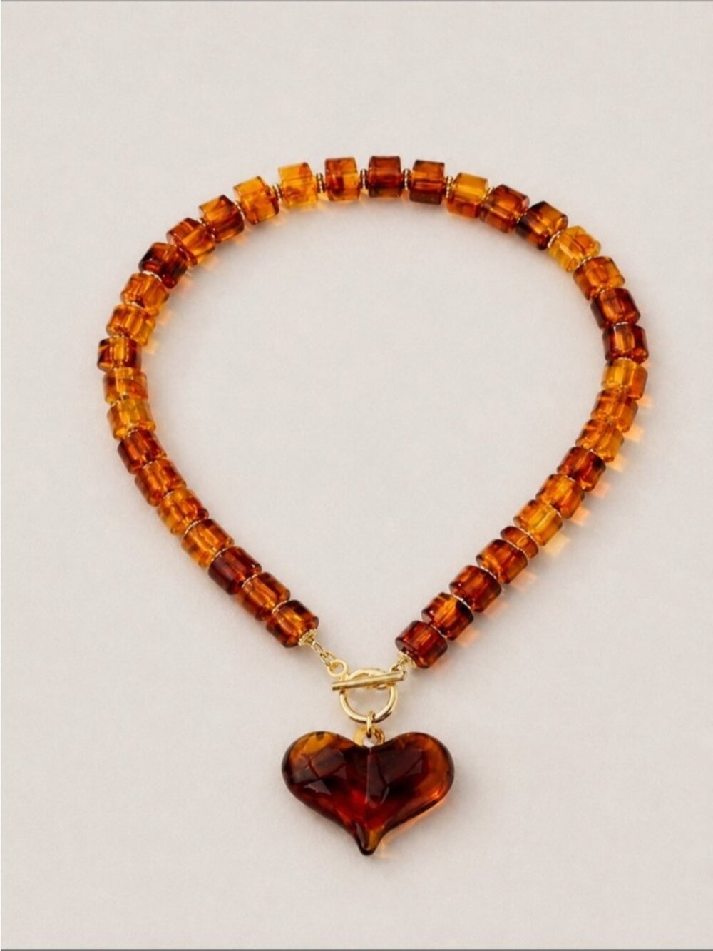 New! Amber Lucite Heart Beaded Necklace NWOT